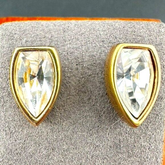 Vintage Swarovski Gold Tone Clear Crystal Stud Earrings Post Back Pierced ear - Picture 1 of 6